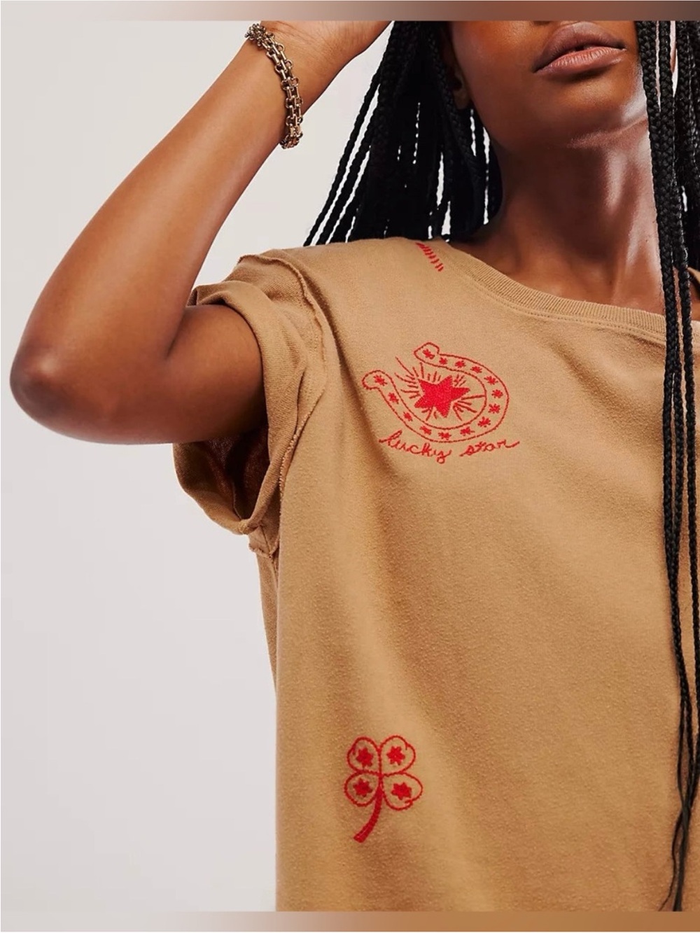 NWT Free People We The Free Horsin' Around Tee - horse shoe combo Brown - L, XL - Picture 2 of 11